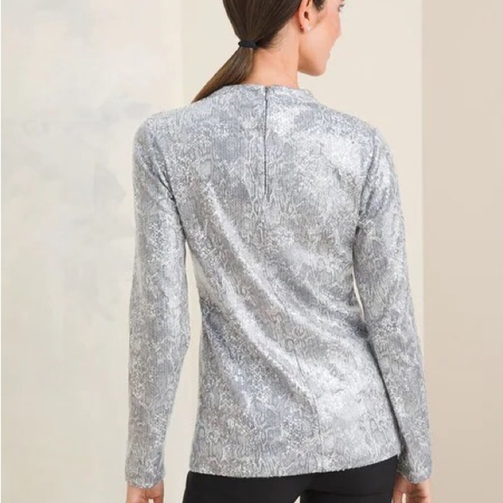 NWT Chico’s Mock Neck Sequin Python Print Top Siz… - image 3